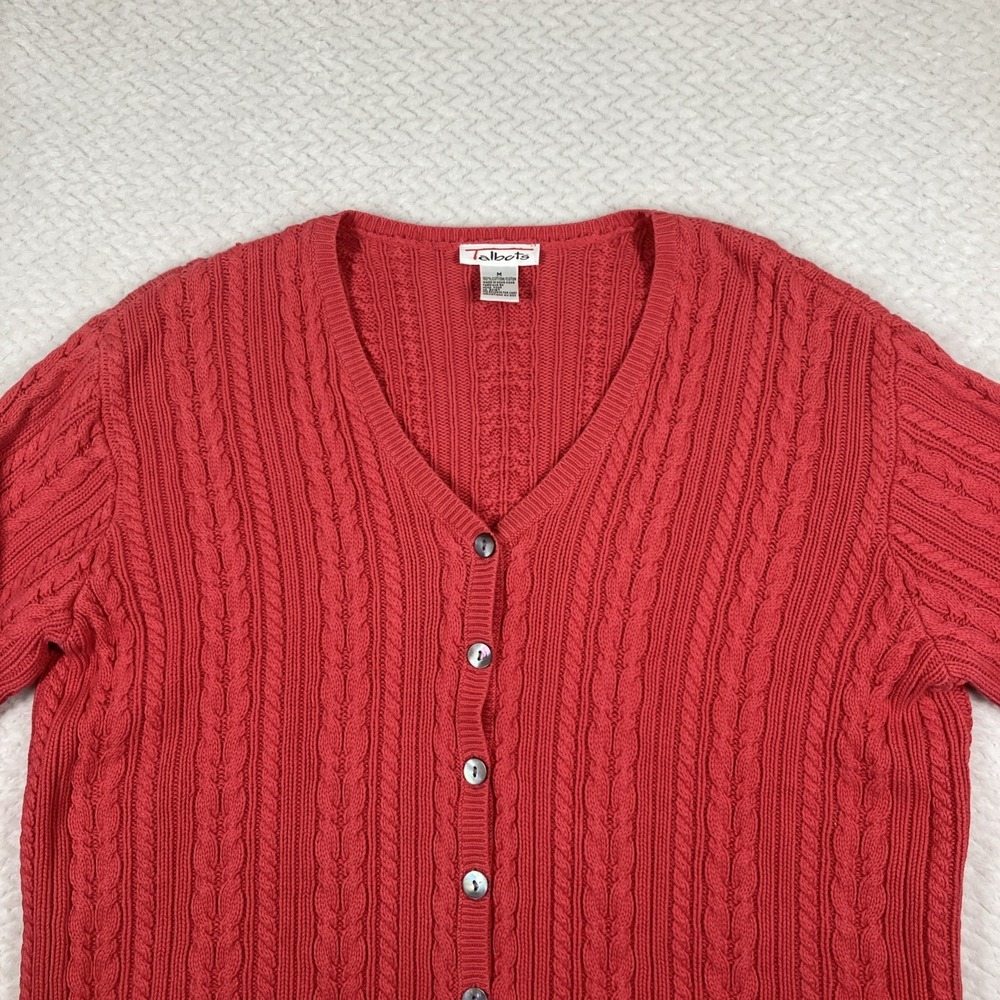 Vtg Talbots Pink Cable Knit Sweater Cardigan Button Up Women's Size M - Picture 4 of 13
